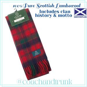 100% Lambswool Import Scarf CLAN HISTORY & MOTTO INCLUDED GUARANTEED NWT